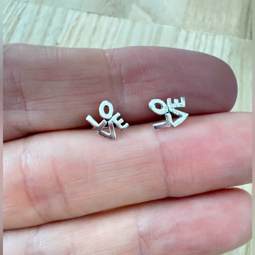 Dainty 925 Sterling silver LOVE earrings on posts